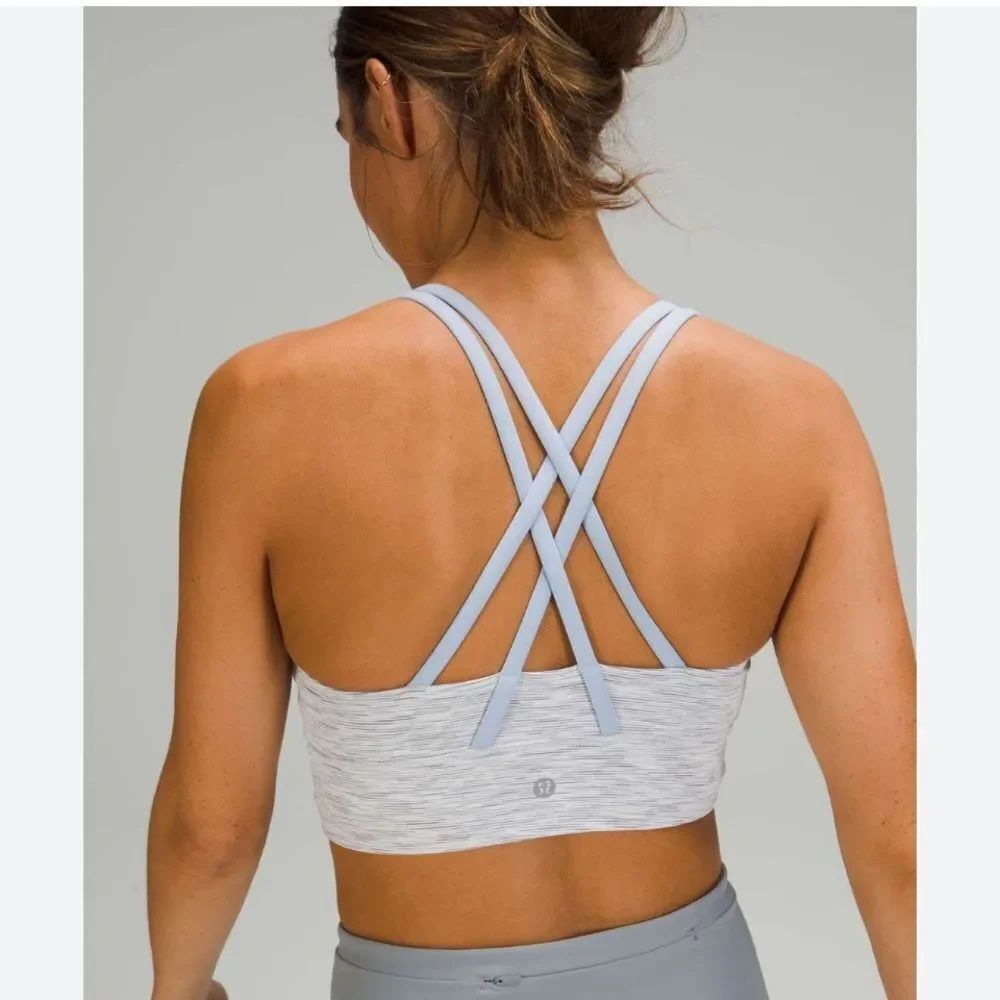 LULULEMON Energy Bra Crossback Gray/Blue Workout Yoga Athleisure looks like S